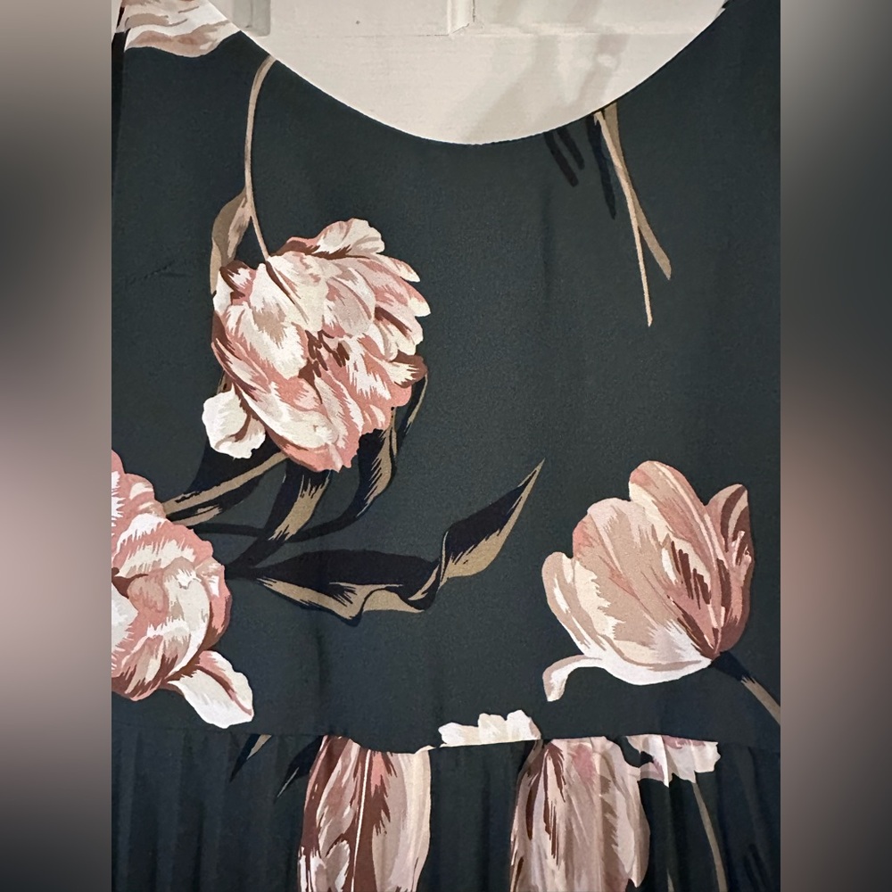 A New Day Dark Green Floral Pleated Midi Dress with Pink Blooms Small NWT - Picture 3 of 6